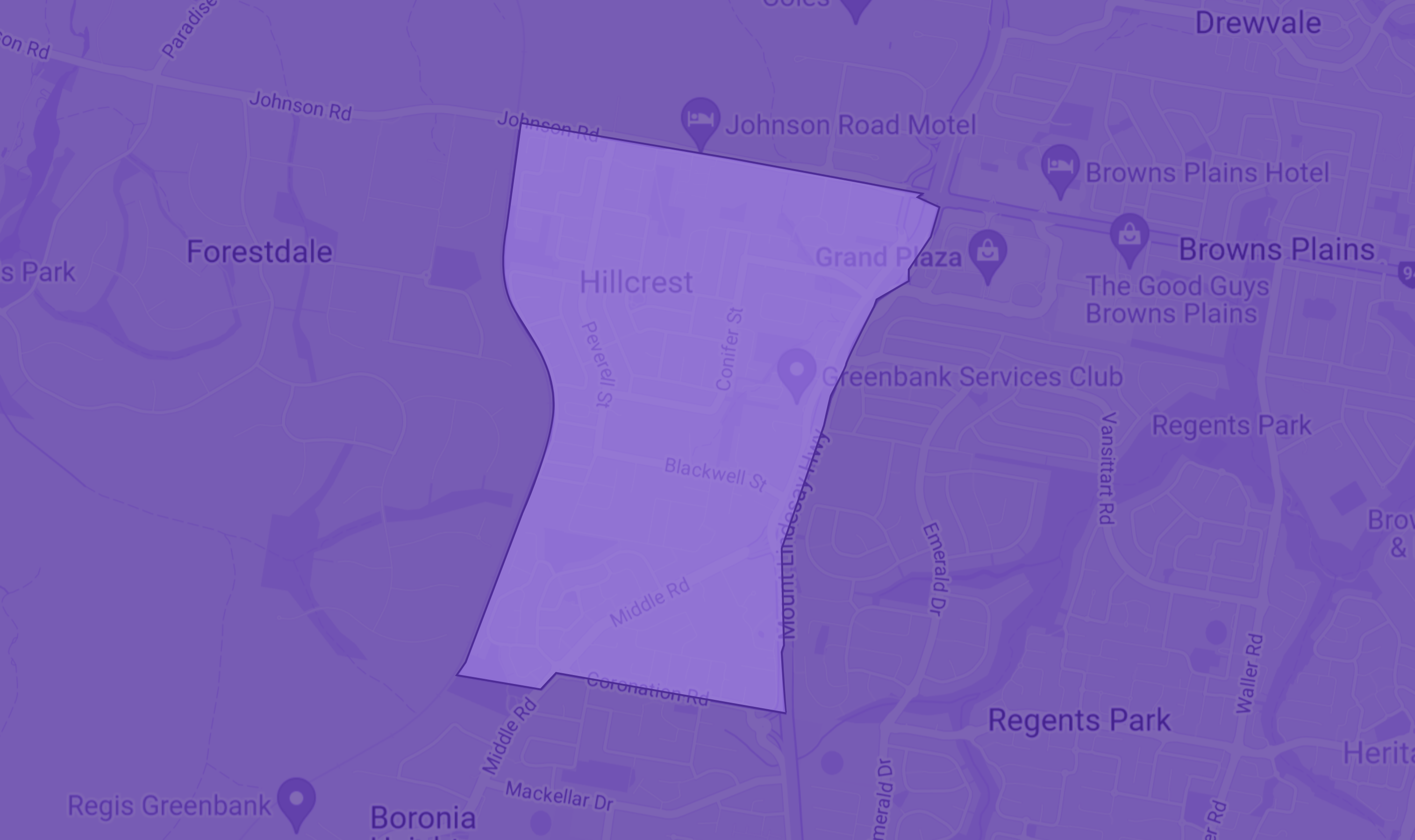 Purple map highlighting Hillcrest