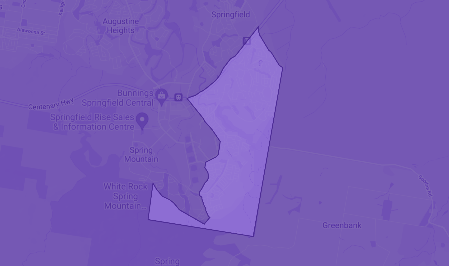 Purple map highlighting Springfield Lakes