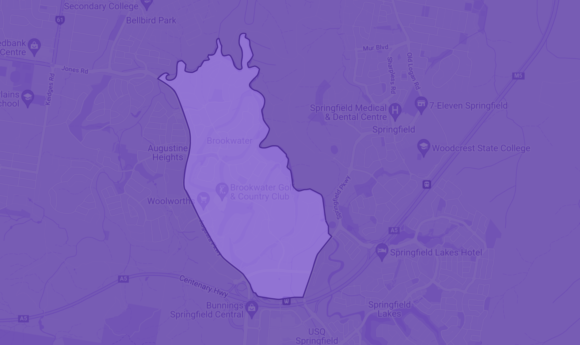 Purple map highlighting Brookwater