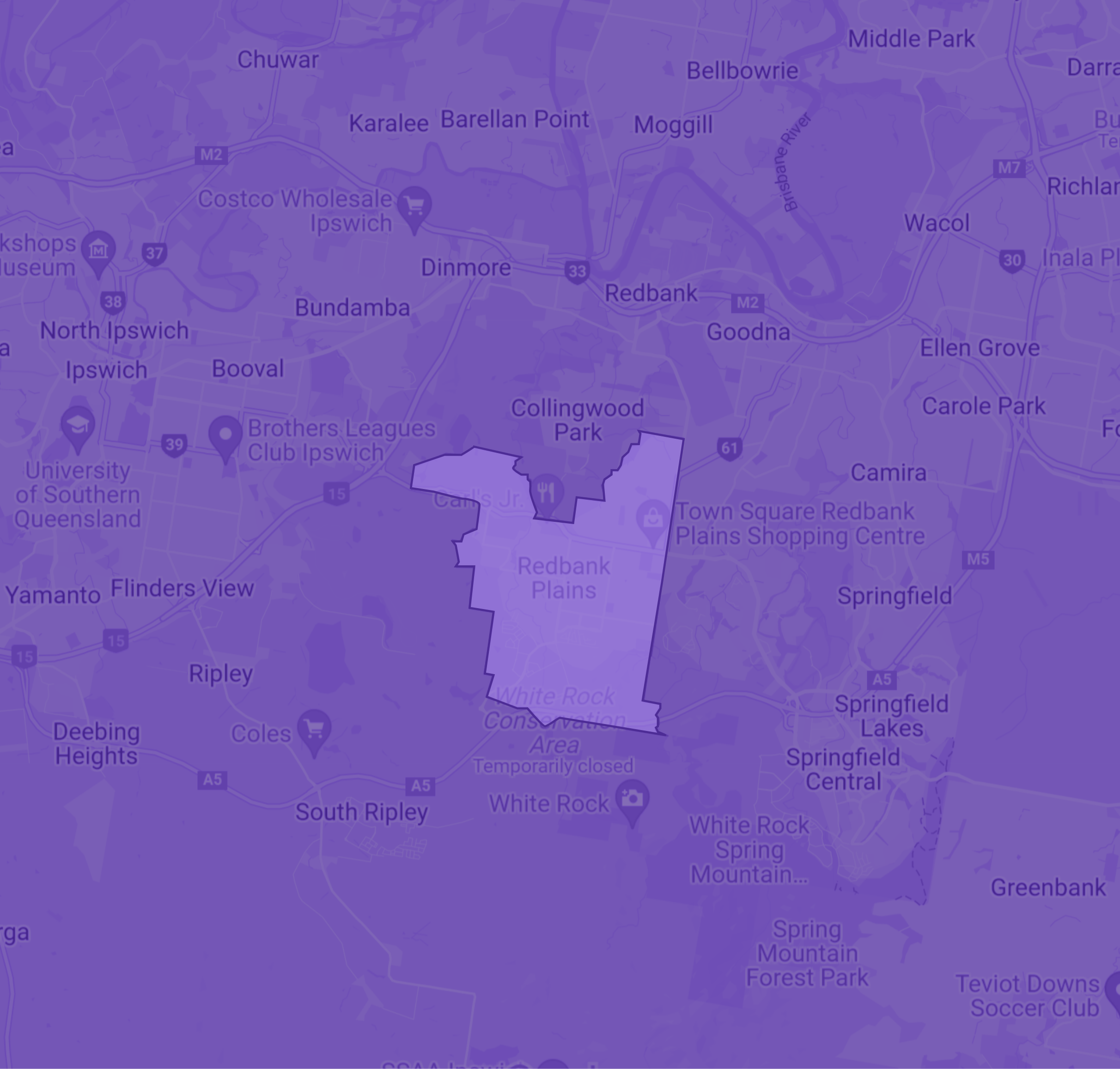 Purple map highlighting Redbank Plains